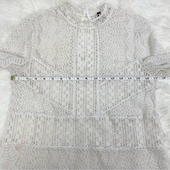 Divided White Lace Long Sleeve Crew Neck Top Size Medium - Picture 5 of 6